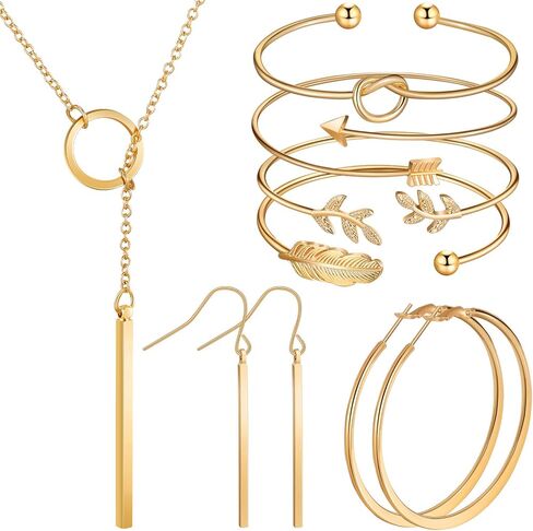 Hicarer Simple Bar Jewelry Set Vertical Bar Necklace Earrings Adjustable Cuff Bracelet for Women in Kuwait