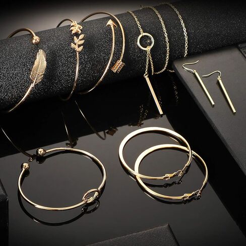 Hicarer Simple Bar Jewelry Set Vertical Bar Necklace Earrings Adjustable Cuff Bracelet for Women in Kuwait