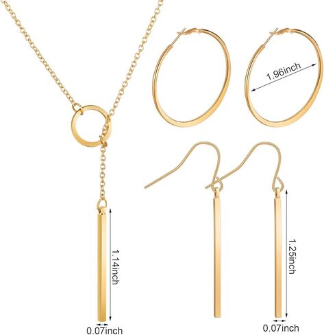 Hicarer Simple Bar Jewelry Set Vertical Bar Necklace Earrings Adjustable Cuff Bracelet for Women in Kuwait
