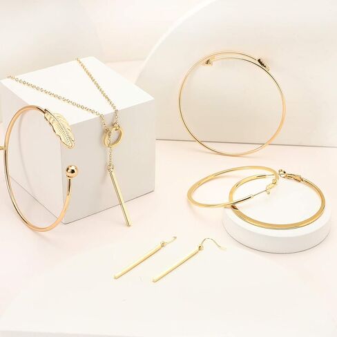 Hicarer Simple Bar Jewelry Set Vertical Bar Necklace Earrings Adjustable Cuff Bracelet for Women in Kuwait