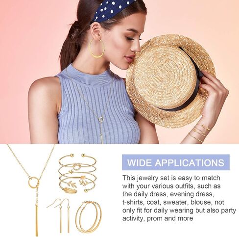 Hicarer Simple Bar Jewelry Set Vertical Bar Necklace Earrings Adjustable Cuff Bracelet for Women in Kuwait