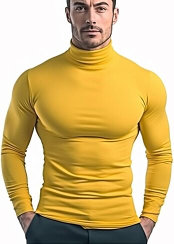 SALNIER Men Basic Turtleneck Slim Fit Long Sleeve Pullover Top Solid Thermal Knitted T-Shirt Sweaters Soft Lightweight Shirt in Saudi Arabia