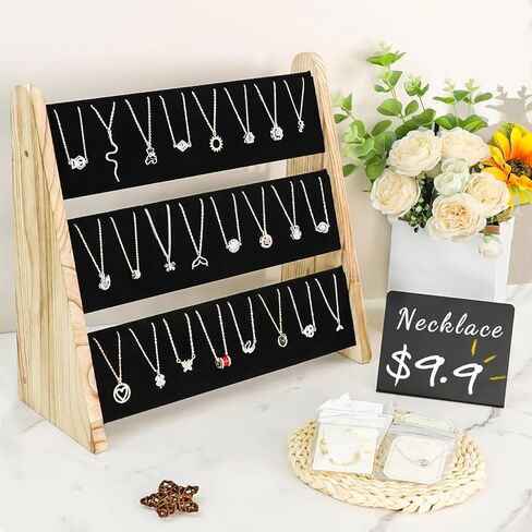 OPELETNNT عرض قلادة تقف للبيع، 3 حامل قلادة الطبقة الوقوف مع المخملية، 72 فتحات قلادة المنظم الوقوف، ريفي الخشب قلادة حامل عرض المجوهرات للبائعين العروض الحرفية in Kuwait