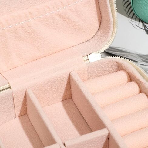 حقيبة مجوهرات للسفر من GOTDYA، صغيرة الحجم، محمولة من جلد البولي يوريثان، حافظة مجوهرات بحجم السفر لتنظيم وتخزين المجوهرات للنساء، أحمر وردي in Kuwait