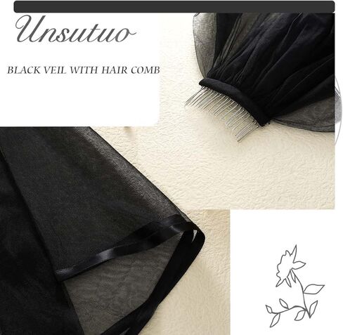 Unsutuo طرحة زفاف سوداء 2 طبقة شريط الهالوين حجاب مخصص حجاب قوطي أحمر الخدود حجاب الكوع حجاب الزفاف مع مشط للنساء والفتيات in Kuwait