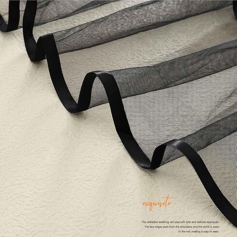 Unsutuo طرحة زفاف سوداء 2 طبقة شريط الهالوين حجاب مخصص حجاب قوطي أحمر الخدود حجاب الكوع حجاب الزفاف مع مشط للنساء والفتيات in Kuwait