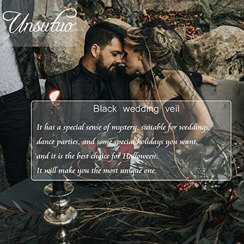 Unsutuo طرحة زفاف سوداء 2 طبقة شريط الهالوين حجاب مخصص حجاب قوطي أحمر الخدود حجاب الكوع حجاب الزفاف مع مشط للنساء والفتيات in Kuwait