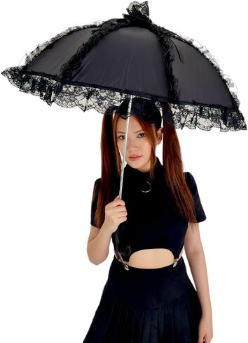 مظلة شمسية من الدانتيل على الطراز القوطي الفيكتوري من Gothika باللون الأسود | مظلة قوطية أنيقة وفريدة من نوعها للحفلات التنكرية والحماية من الشمس | إكسسوار ذو مظهر قوطي فيكتوري in Kuwait