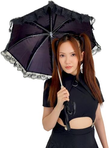 مظلة شمسية من الدانتيل على الطراز القوطي الفيكتوري من Gothika باللون الأسود | مظلة قوطية أنيقة وفريدة من نوعها للحفلات التنكرية والحماية من الشمس | إكسسوار ذو مظهر قوطي فيكتوري in Kuwait