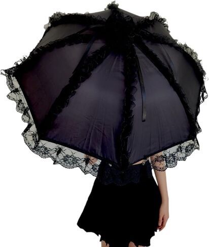 مظلة شمسية من الدانتيل على الطراز القوطي الفيكتوري من Gothika باللون الأسود | مظلة قوطية أنيقة وفريدة من نوعها للحفلات التنكرية والحماية من الشمس | إكسسوار ذو مظهر قوطي فيكتوري in Kuwait