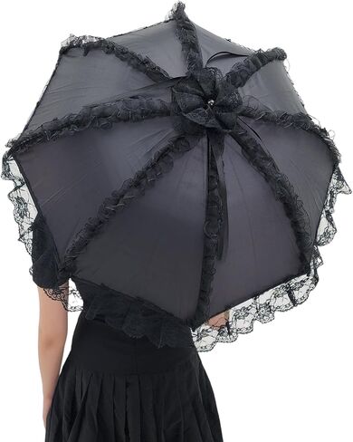 مظلة شمسية من الدانتيل على الطراز القوطي الفيكتوري من Gothika باللون الأسود | مظلة قوطية أنيقة وفريدة من نوعها للحفلات التنكرية والحماية من الشمس | إكسسوار ذو مظهر قوطي فيكتوري in Kuwait