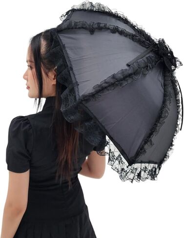 مظلة شمسية من الدانتيل على الطراز القوطي الفيكتوري من Gothika باللون الأسود | مظلة قوطية أنيقة وفريدة من نوعها للحفلات التنكرية والحماية من الشمس | إكسسوار ذو مظهر قوطي فيكتوري in Kuwait
