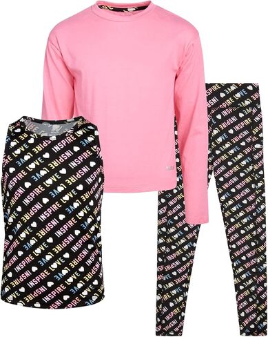 RBX Girls' Active Pants Set - 3 Piece Long Sleeve Shirt, Tank Top, and Leggings (7-16) in Saudi Arabia