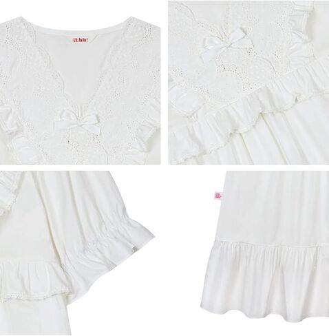 ULLALA Pajamas for Women Madely Short sleeve One-Piece Ivory Vintage Soft Sleepwear 1Piece one Size Cotton in Kuwait