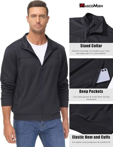 MAGCOMSEN Men's Track Jackets Lightweight Full-Zip Casual Coat Workout Running Athletic Active Jacket With Pockets in Saudi Arabia