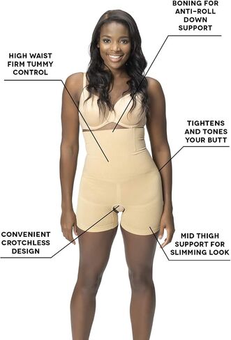 ROBERT MATTHEW Womens Shapewear Tummy Control Shorts Brilliance High-Waist Panty Mid-Thigh Body Shaper Bodysuit in Kuwait