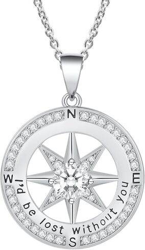 jiacharmed قلادة للزوجة، قلادة هدية للزوجة صديقة الزفاف الذكرى عيد الميلاد عيد الحب عيد الأم، قلادة البوصلة للنساء، الذهب الأبيض in Kuwait