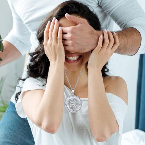 jiacharmed قلادة للزوجة، قلادة هدية للزوجة صديقة الزفاف الذكرى عيد الميلاد عيد الحب عيد الأم، قلادة البوصلة للنساء، الذهب الأبيض in Kuwait