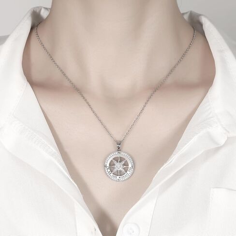 jiacharmed قلادة للزوجة، قلادة هدية للزوجة صديقة الزفاف الذكرى عيد الميلاد عيد الحب عيد الأم، قلادة البوصلة للنساء، الذهب الأبيض in Kuwait