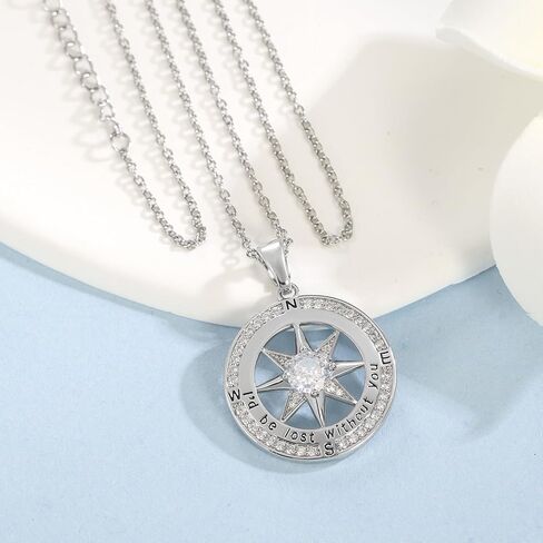 jiacharmed قلادة للزوجة، قلادة هدية للزوجة صديقة الزفاف الذكرى عيد الميلاد عيد الحب عيد الأم، قلادة البوصلة للنساء، الذهب الأبيض in Kuwait