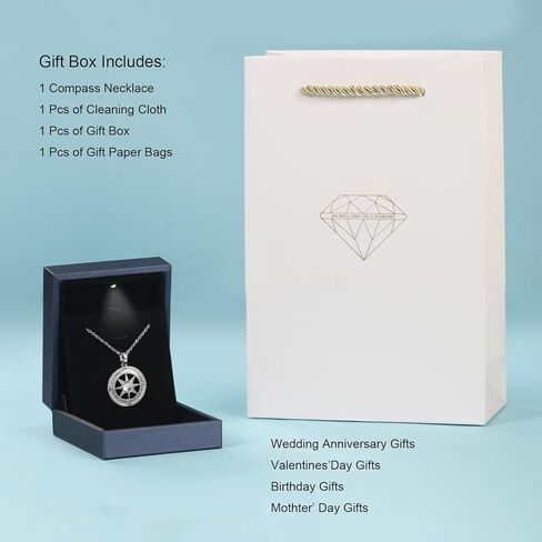 jiacharmed قلادة للزوجة، قلادة هدية للزوجة صديقة الزفاف الذكرى عيد الميلاد عيد الحب عيد الأم، قلادة البوصلة للنساء، الذهب الأبيض in Kuwait