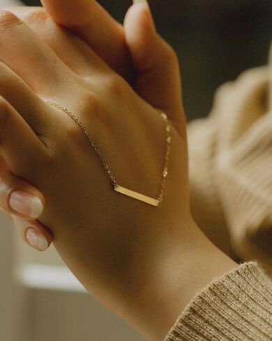 FANCIME 14K قلادة شريط الذهب الصلبة الحقيقية قلادة ذهبية بسيطة قلادة شريط أفقي ملابس يومية مجوهرات راقية للنساء 16 "+ 2" موسع 1.37 جرام in Saudi Arabia