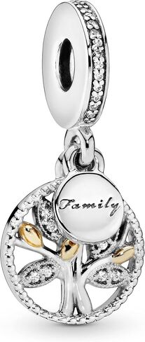 PANDORA Jewelry Sparkling Family Tree Dangle Cubic Zirconia Charm in Sterling Silver and 14K Yellow Gold, No Box in Saudi Arabia