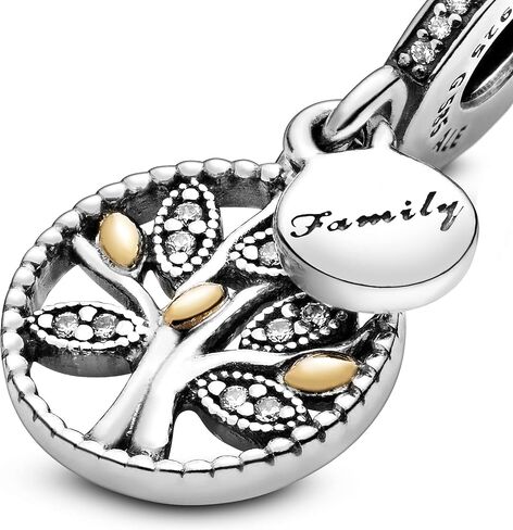 PANDORA Jewelry Sparkling Family Tree Dangle Cubic Zirconia Charm in Sterling Silver and 14K Yellow Gold, No Box in Saudi Arabia