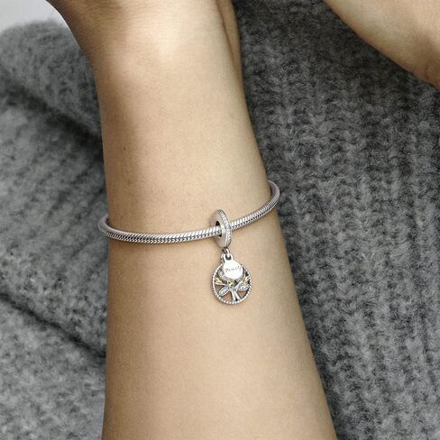 PANDORA Jewelry Sparkling Family Tree Dangle Cubic Zirconia Charm in Sterling Silver and 14K Yellow Gold, No Box in Saudi Arabia