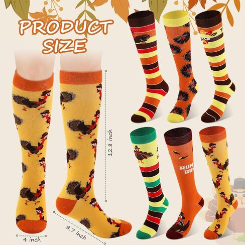 Xtinmee 12 Pairs Thanksgiving Running Socks Turkey Socks for Women Turkey Trot Knee High Socks with Stripes Running Turkey Socks for Women Men Funny Holiday Turkey Costume in Saudi Arabia