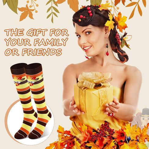Xtinmee 12 Pairs Thanksgiving Running Socks Turkey Socks for Women Turkey Trot Knee High Socks with Stripes Running Turkey Socks for Women Men Funny Holiday Turkey Costume in Saudi Arabia