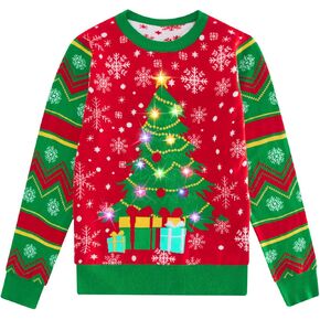 ADUKIDE Boys Ugly Christmas Sweater Xmas LED Light up Sweatshirt Girls Long Sleeve Knit Pullover Size 7-14T