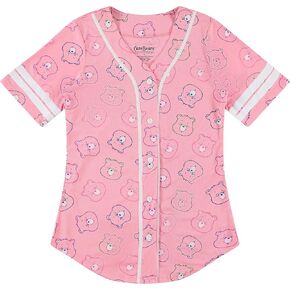 Care Bears Ladies Baseball Jersey - Ladies Classic Mesh Button Down Baseball Jersey - Cheer Friend Funshine Good Luck Jersey