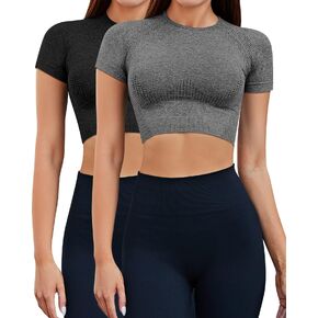 Women Workout Crop Top Short Sleeve Seamless Athletic Shirt Yoga Fitness Tight Tee Gym Cropped Tank Tops