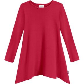 City Threads Sharkbite Girls Long Sleeve TShirt Dress - Modern Stylish Tunic Top, 100% Natural Cotton Made in USA