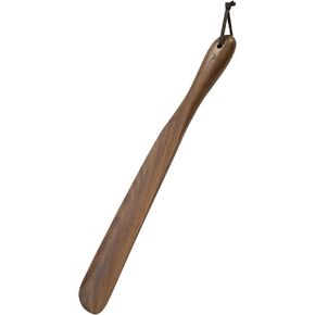 Ruosuruosu Wood Shoe Horn Long Handle with Leather Lanyard 15" Long Shoe Horn for Seniors Men Women Kids Travel Shoe Lifter