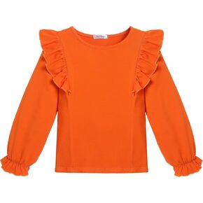 تي شيرت قطني من Flypigs للفتيات تي شيرتات لطيفة مكشكشة وبلوزة أساسية بأكمام طويلة من 5 إلى 13 سنة in Kuwait