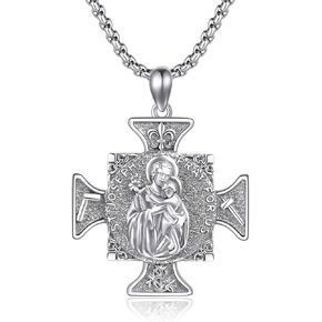 VENACOLY ميدالية معجزة من الفضة الإسترليني قلادة متقاطعة بأربعة اتجاهات للقلب المقدس سانت تشيتوفر سانت جوزيف مريم العذراء قلادة كتفي مجوهرات كاثوليكية هدية للرجال in Kuwait