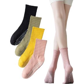 Digoon 4 Pairs Yoga Socks with Grips for Women Non Slip Socks for Barre,Ballet,Dance,Workout Anti Skid Crew Pilates Socks