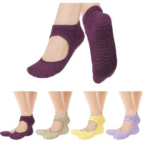 Hicdaw 4 Pairs Yoga Socks Pilates Socks Barre Ballet Socks Toeless Non-slip Grip Socks Elastic Workout Socks for Women