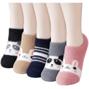 جوارب WISVOOO للنساء مضادة للانزلاق 5 أزواج فائقة النعومة ودافئة مع جوارب شتوية لطيفة على شكل حيوان منفوش وغامض in Kuwait