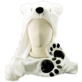 Costume Polar Bear Plush Hat with Mittens Paw Prints by HatButik in Kuwait