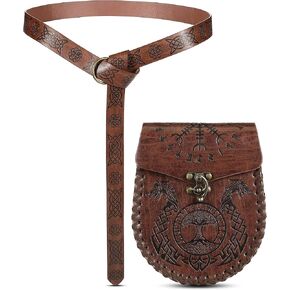 2 Pcs Medieval Viking Belt Leather Belt Pouch PU Viking Belt for Retro Medieval Bag Side Pack Renaissance Accessories