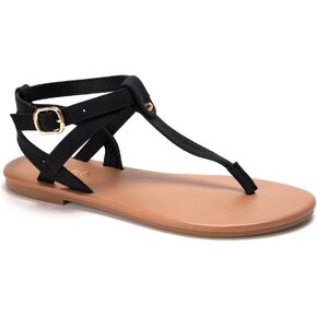 Colgo Thong Flat Sandals, Casual T Strap Dress Sandals, Adjustable Ankle Buckle Dress Thong Sandals with Strappy for Women Summer Wedding