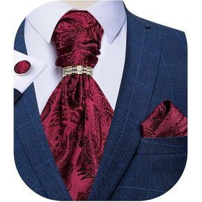 DiBanGu Paisley Cravat for Men, 4 PCS Woven Ascot Tie Pocket Square Cufflinks with Tie Ring Set