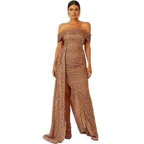Miss ord Women’s Elegant Off Shoulder Sequin Prom Maxi Dress, Draped Asymmetrical Mermaid Split Thigh Evening Gowns in Saudi Arabia