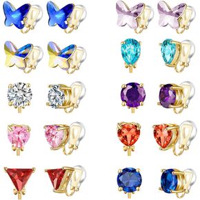 6/10 Pairs Birthstone Clip on Earrings for Women and Girls without Ear Holes,Non Pierced Earrings for Women Clip on with Multi-style and Multi-color