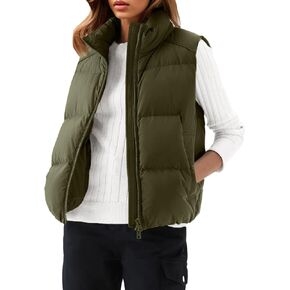 PHISOCKAT Womens Puffer Vest Sleeveless Two-Way Zipper Lightweight Puffy Vest Winter Warm Outerwear Vests