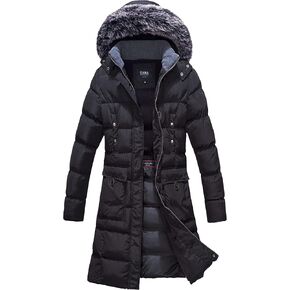 ELORA Heavyweight Women's Vegan Puffer Mid-Length Cargo Coat with Faux Fur Trim Removable Hood