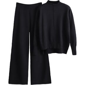 IMCTAH Women's 2 Piece Outfits Sweatsuit Mock Neck Pullover Top Wide Leg Pants Tracksuit Lounge Sets
